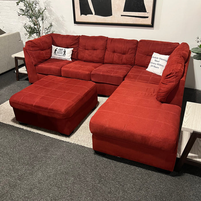 Red Ashley Furniture 2 Piece Sectional Couch with Matching Ottoman