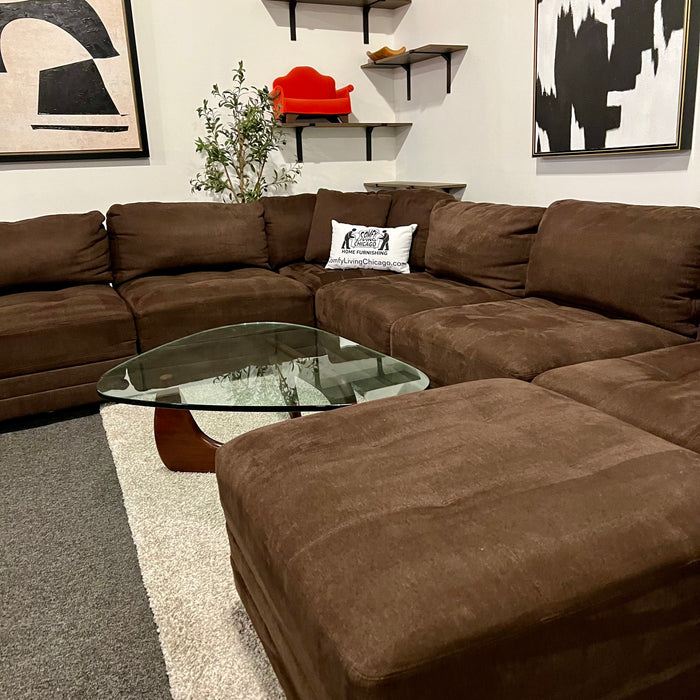 Large Thomasville Brown 7 Piece Modular Sectional Couch with Ottoman