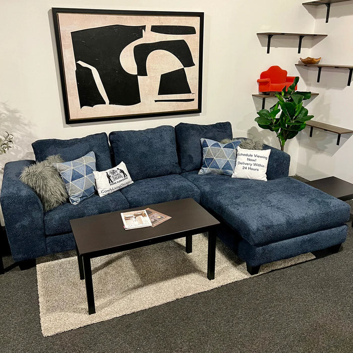 Blue Two Piece Sectional Couch with Chaise