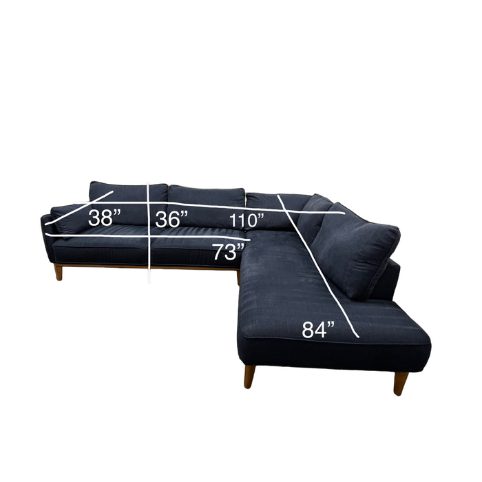 Modern Navy Blue 2 Piece Sectional Couch with Right Chaise