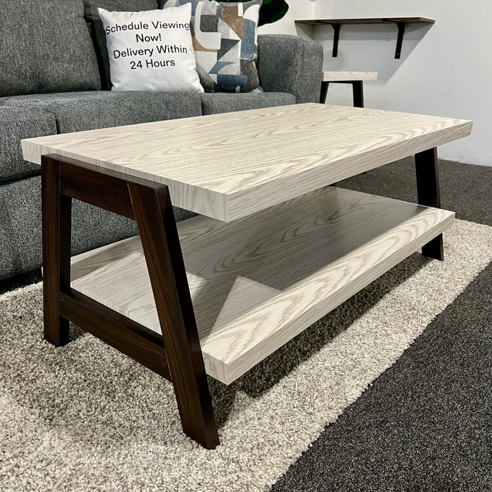 Contemporary Coffee Table and Side Table Set in Two Tone Stone Woodgrain Top