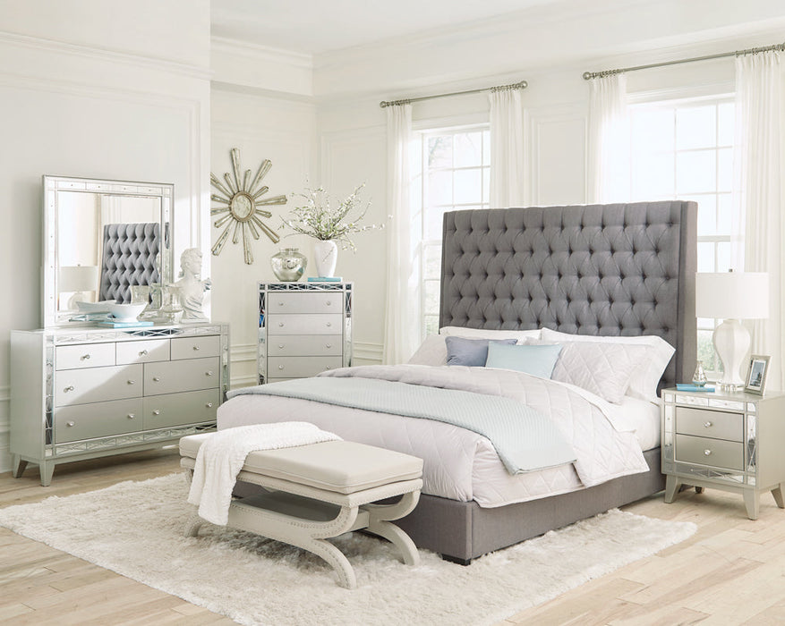 Camille Tall Tufted  Bed Grey