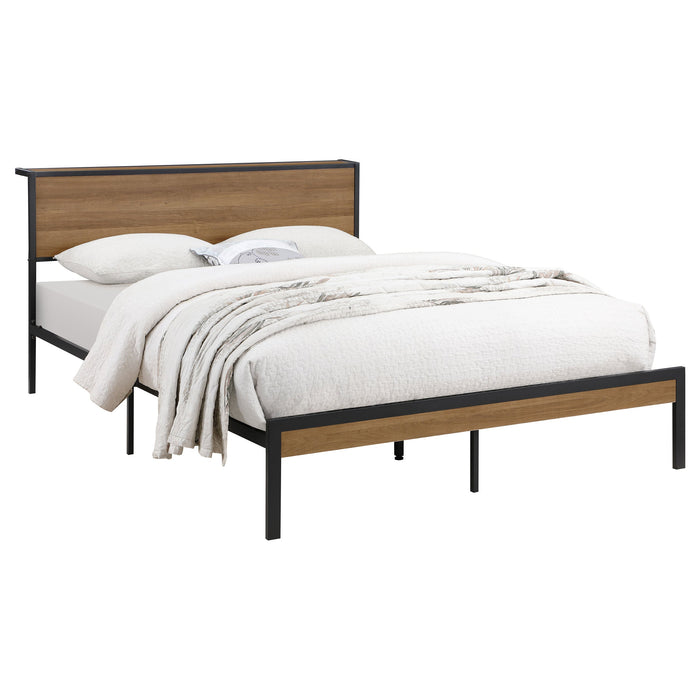 Ricky  Platform Bed Light Oak and Black