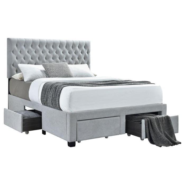 Soledad  4-drawer Button Tufted Storage Bed Light Grey