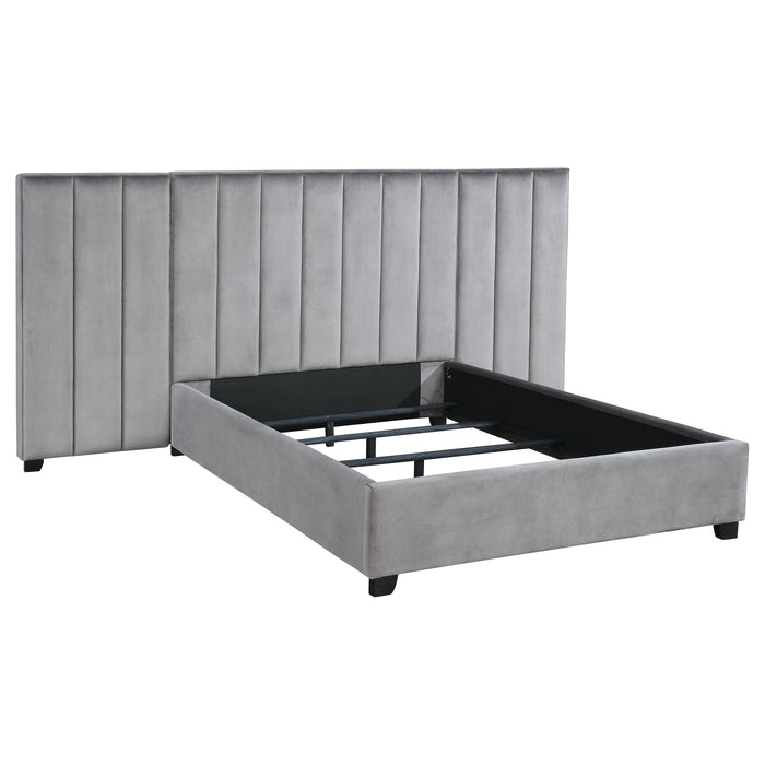 Arles Upholstered Bedroom Set Grey with Side Panels