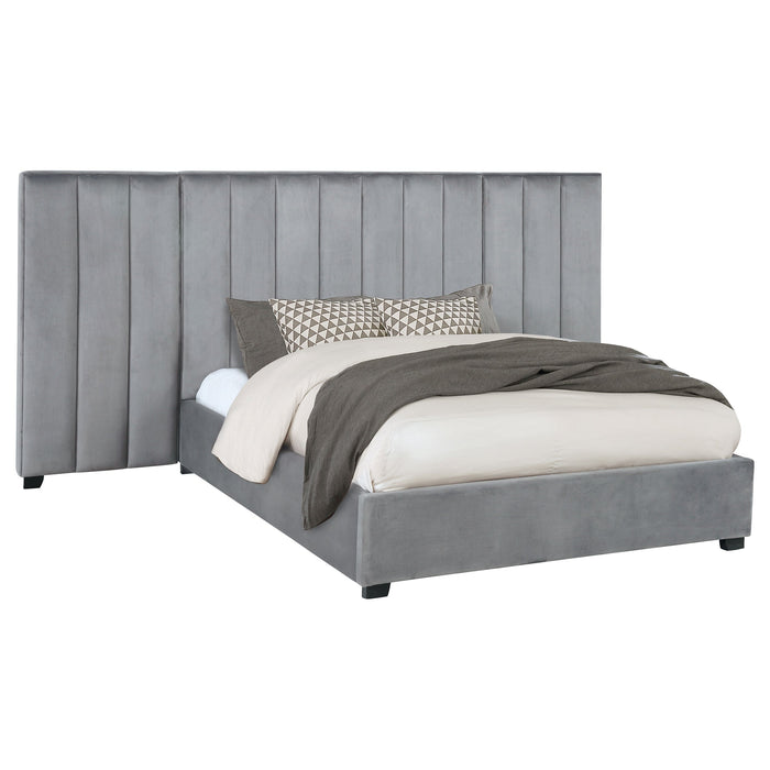 Arles Upholstered Bedroom Set Grey with Side Panels