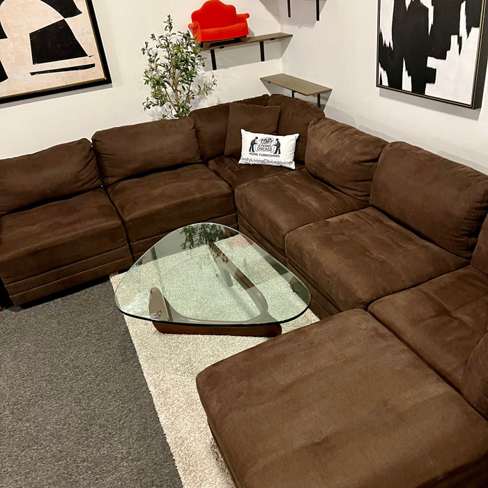 Large Thomasville Brown 7 Piece Modular Sectional Couch with Ottoman