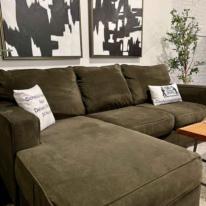 Olive Green Sectional with Reversible Chaise