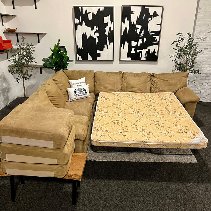 Caramel Jonathan Louis Two Piece Sectional Couch with Full Soze Pullout Mattress