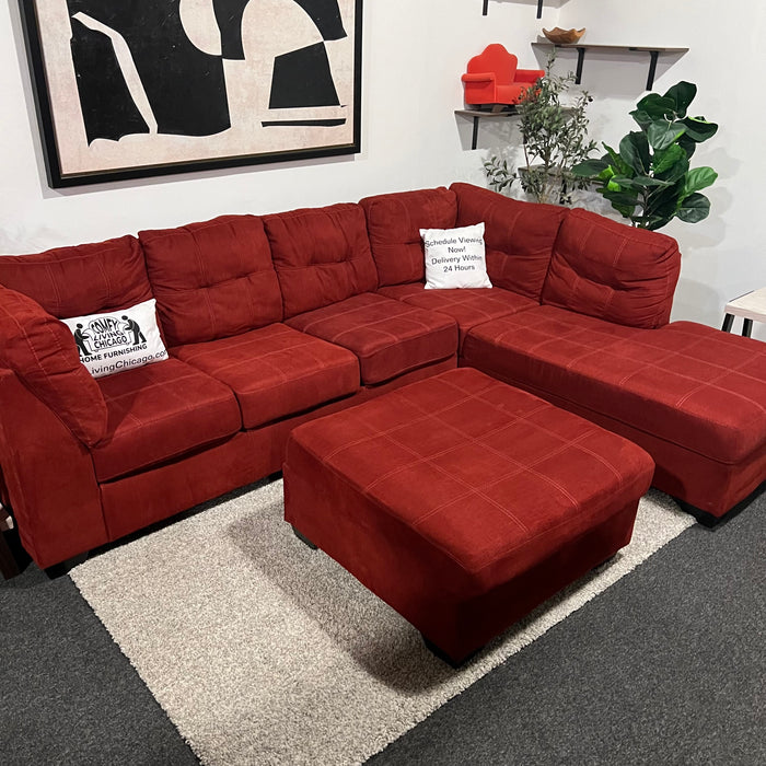 Red Ashley Furniture 2 Piece Sectional Couch with Matching Ottoman