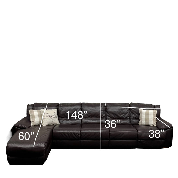 Genuine Leather Three Piece Sectional Couch with Left Chaise