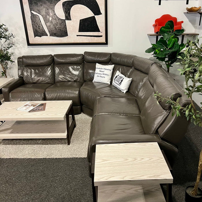 Gray Leather Recliner Sectional