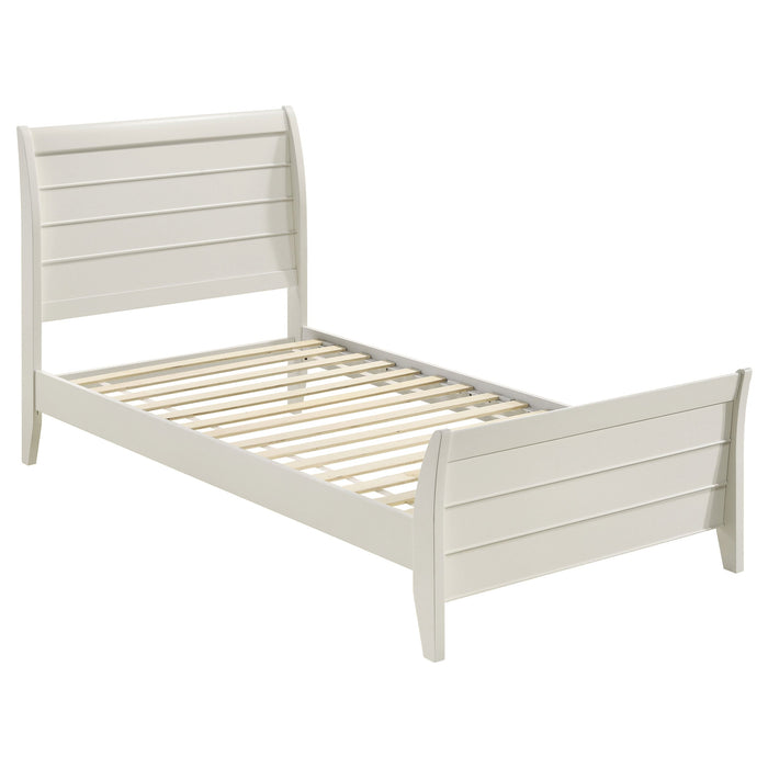 Selena Twin Sleigh Platform Bed Cream White