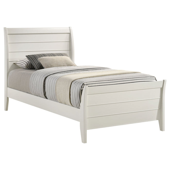 Selena Twin Sleigh Platform Bed Cream White