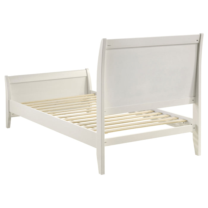 Selena Twin Sleigh Platform Bed Cream White