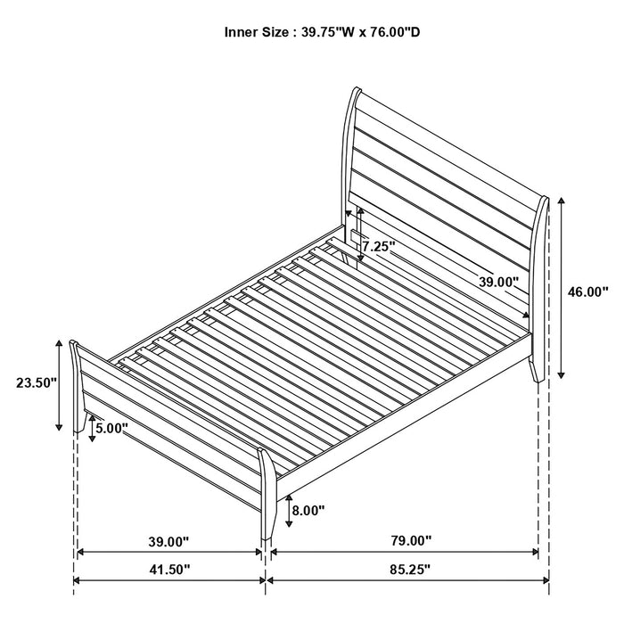 Selena Twin Sleigh Platform Bed Cream White