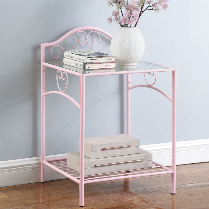 Massi 1-shelf Nightstand with Glass Top Powder Pink