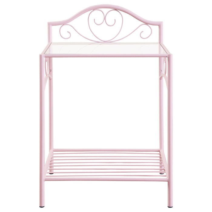 Massi 1-shelf Nightstand with Glass Top Powder Pink