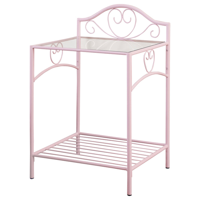 Massi 1-shelf Nightstand with Glass Top Powder Pink