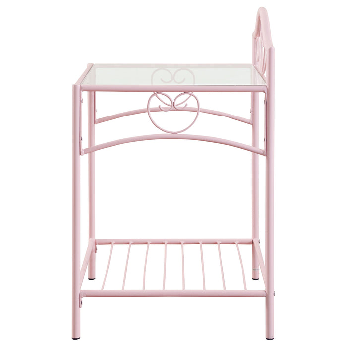 Massi 1-shelf Nightstand with Glass Top Powder Pink