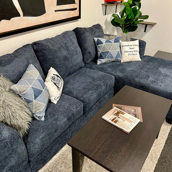 Blue Two Piece Sectional Couch with Chaise