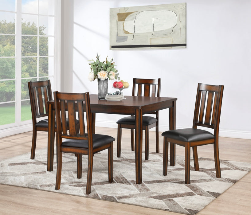 Five Piece Dining Set in a Brown Finish with Dark Brown Burnished Highlights