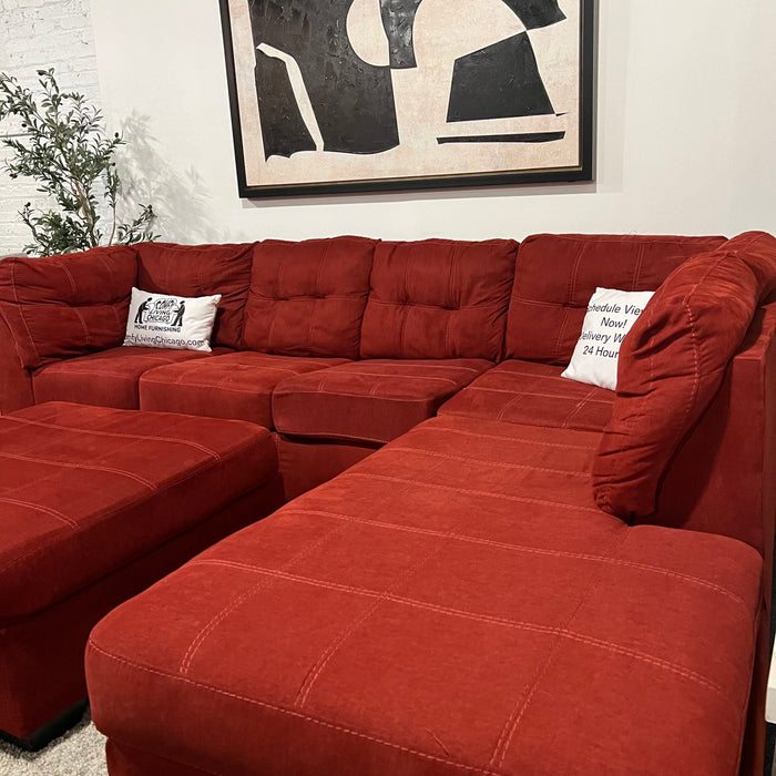 Red Ashley Furniture 2 Piece Sectional Couch with Matching Ottoman