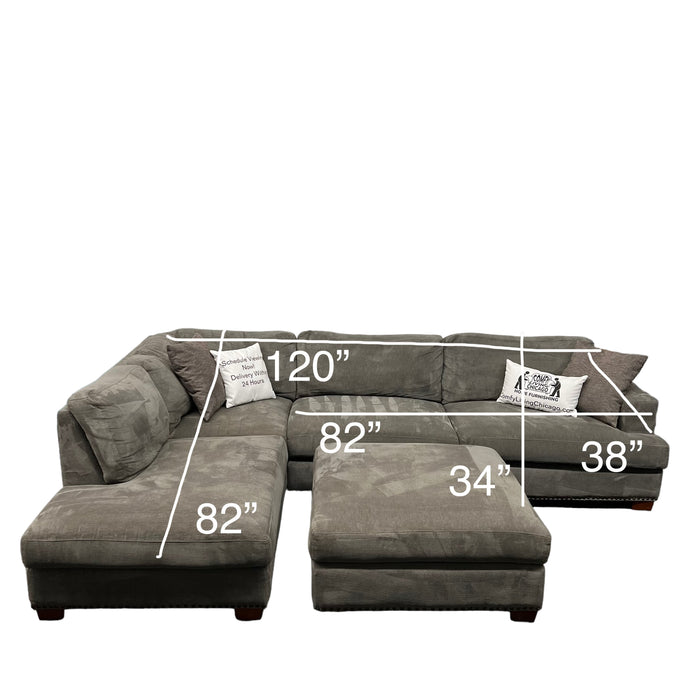 Lovely Gray Two Piece Sectional Couch with Right Chaise and Matching Ottoman