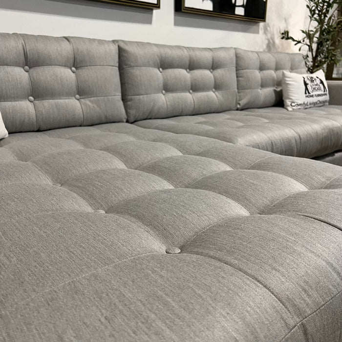 Joybird Tufted Gray Sectional Couch with Reversible Chaise