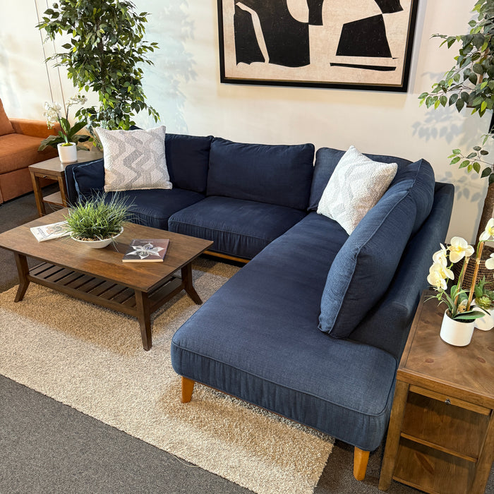 MCM Sectional with Bumper Chaise in Blue