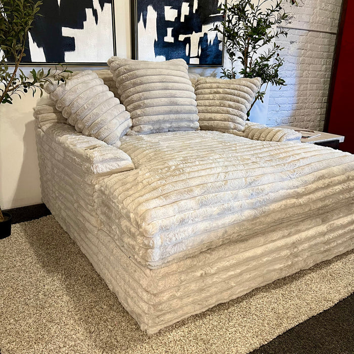 Off White Oversized Lounge Chair with Cupholders and USB Chargers