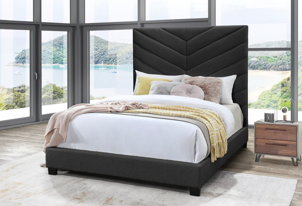 Modern Upholstered Bed in a Black Woven Textured Fabric