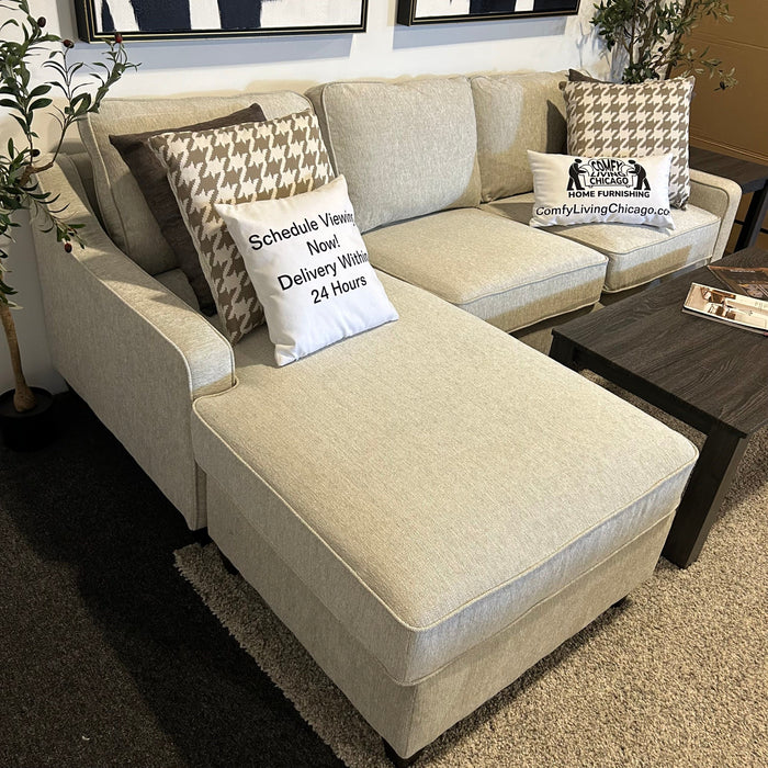 Cream Sectional Couch with Reversible Storage Chaise Ottoman