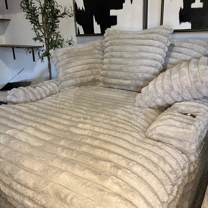 Off White Oversized Lounge Chair with Cupholders and USB Chargers