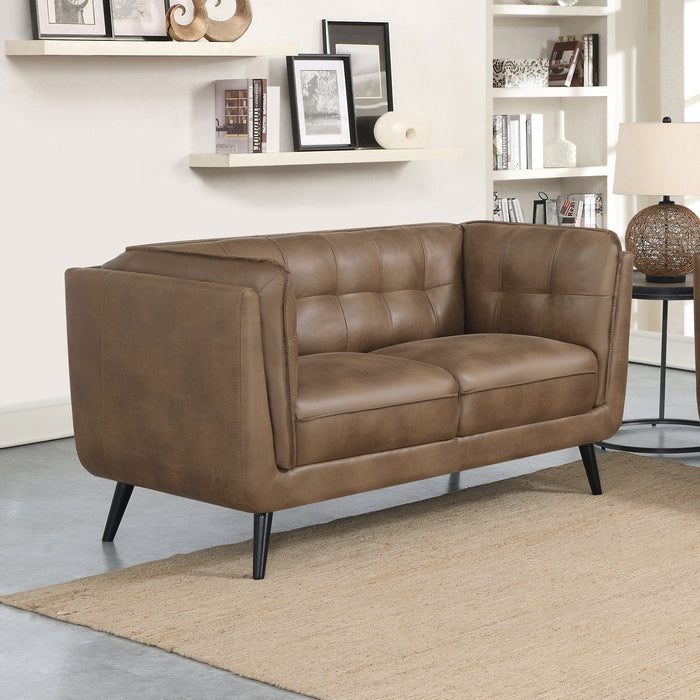 Thatcher Upholstered Button Tufted Loveseat Brown