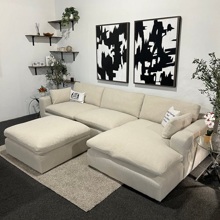 Cream Two Piece Sectional Couch with Chaise