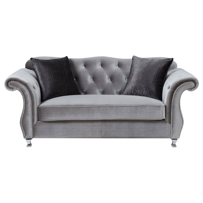 Frostine Upholstered Tufted Living Room Set Silver