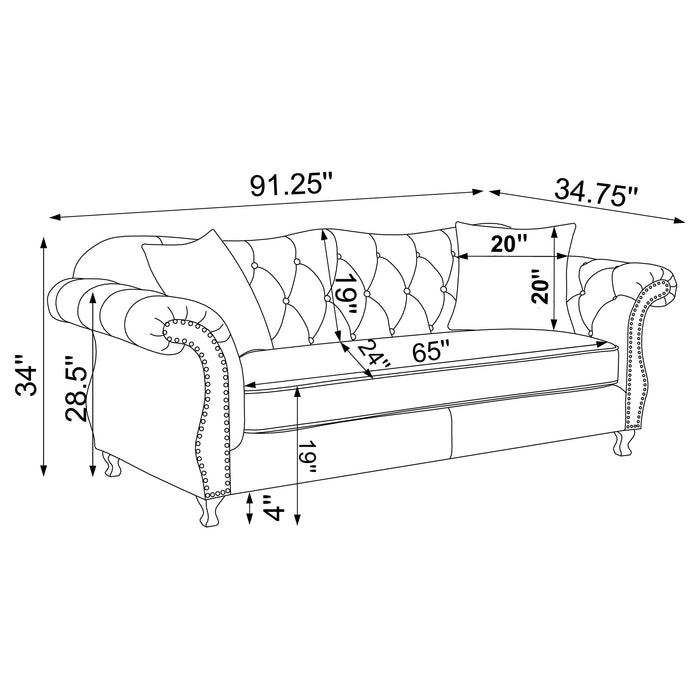 Frostine Upholstered Tufted Living Room Set Silver