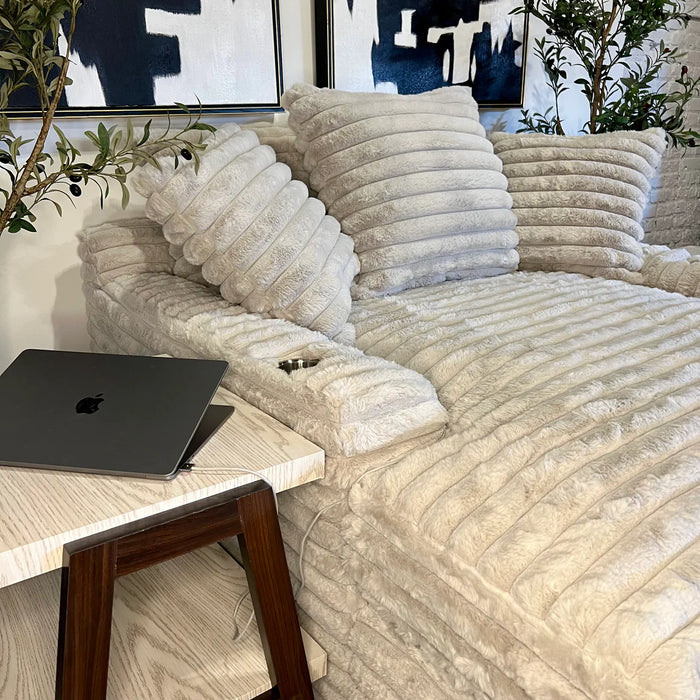 Off White Oversized Lounge Chair with Cupholders and USB Chargers