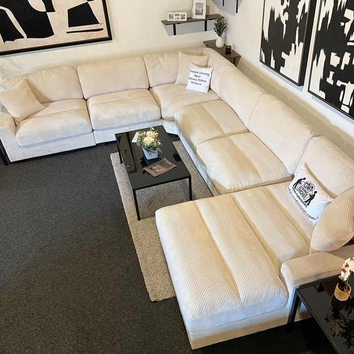 Off White Modular Six Piece Modular Tufted Sectional Couch with Chaise