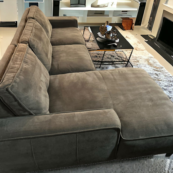 Olive Green Wide Two Piece Sectional Couch with Right Chaise