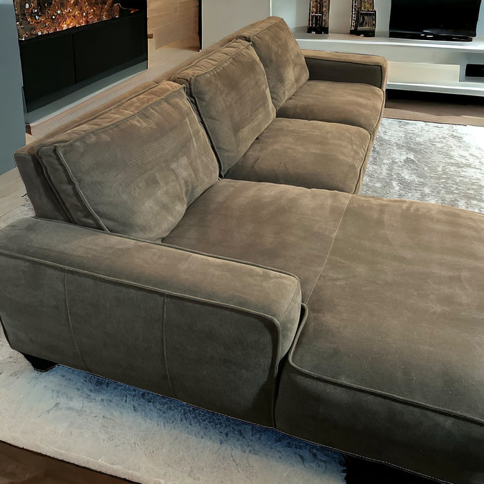 Olive Green Wide Two Piece Sectional Couch with Right Chaise