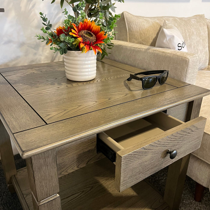 Wooden Coffee Table and Side Table Set with Drawers