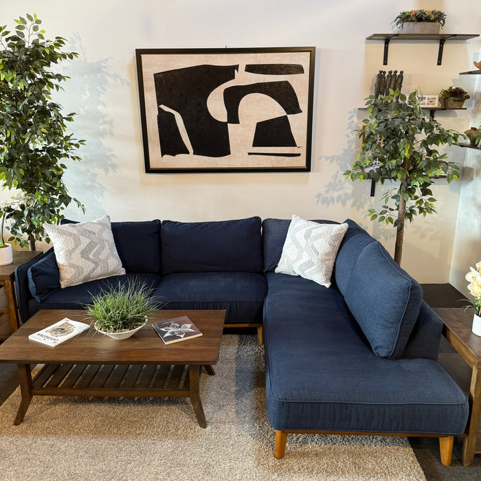 MCM Sectional with Bumper Chaise in Blue