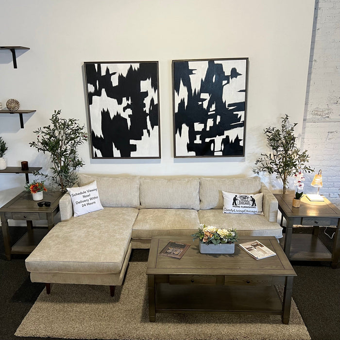 Wooden Coffee Table and Side Table Set with Drawers