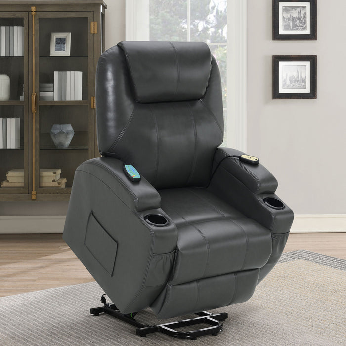 Sanger Upholstered Power Lift Recliner Chair with Massage Charcoal Grey