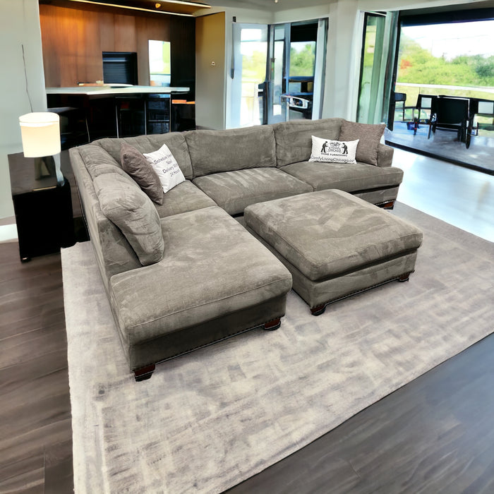 Lovely Gray Two Piece Sectional Couch with Right Chaise and Matching Ottoman