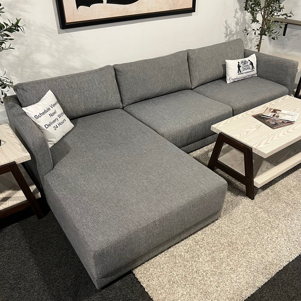 Joss and Main Astra Two Piece Sectional Couch in Gray — Comfy