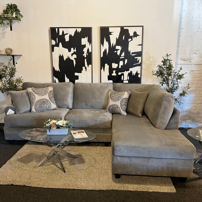 Gray Two Piece Sectional Couch with Right Chaise