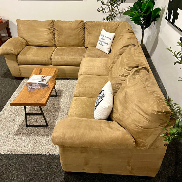 Caramel Jonathan Louis Two Piece Sectional Couch with Full Soze Pullout Mattress